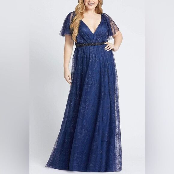 MAC DUGGAL Lace Gown Flutter Sleeve A-Line Dress Sz 24W New 67435 - Picture 1 of 11